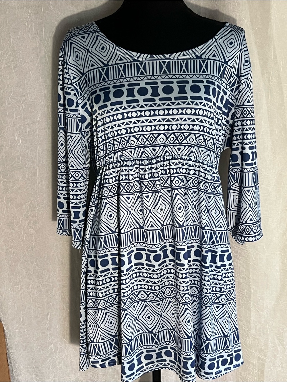 Navy and White Geometric Print top